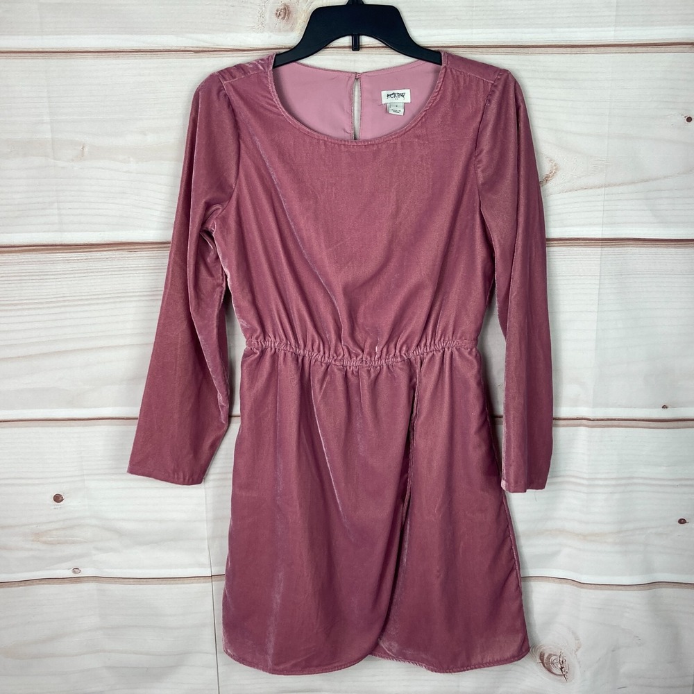 J. Crew Dress Womens 2 Pink Velvet Shift Elastic Waist Long Sleeve Faux Wrap